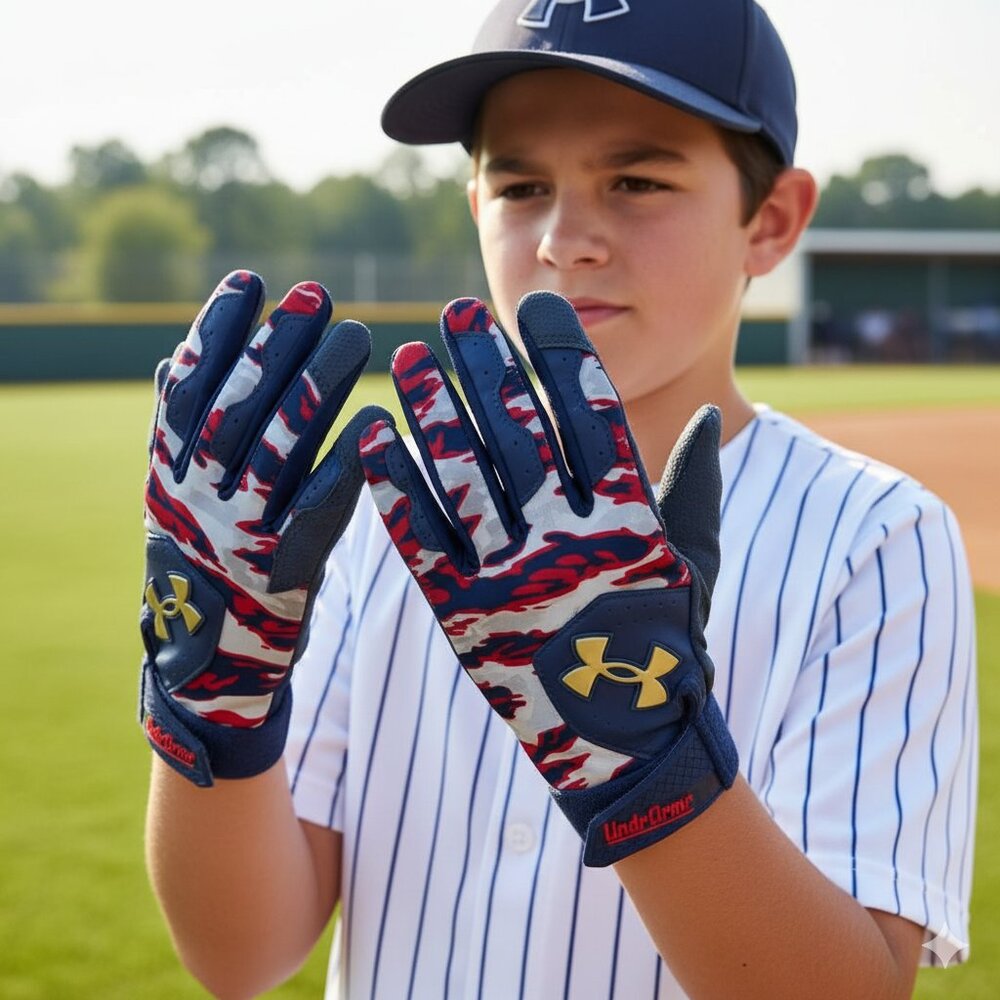 Under Armour Clean Up / Yard Batting Gloves | Youth Large | USA Flag RWB